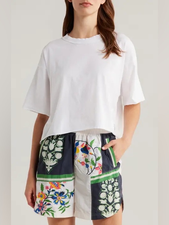 FP Movement by Free People Pants - FP Movement by Free People White Floral-Print Athletic Shorts